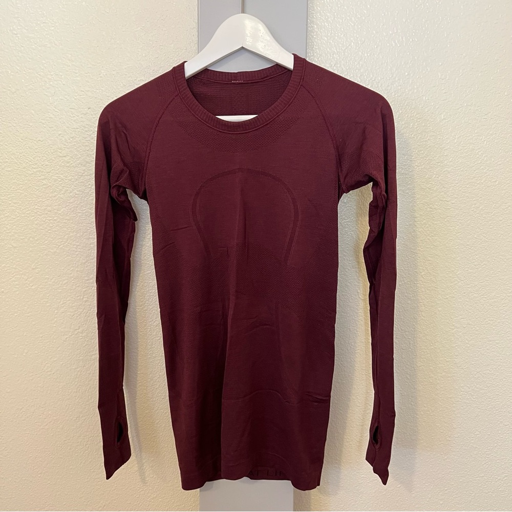 Size 4 lululemon burgundy Swiftly Tech Long Sleeve Shirt